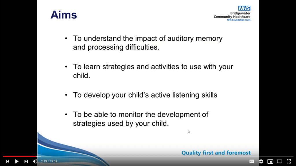 Auditory Memory and Processing Skills video link