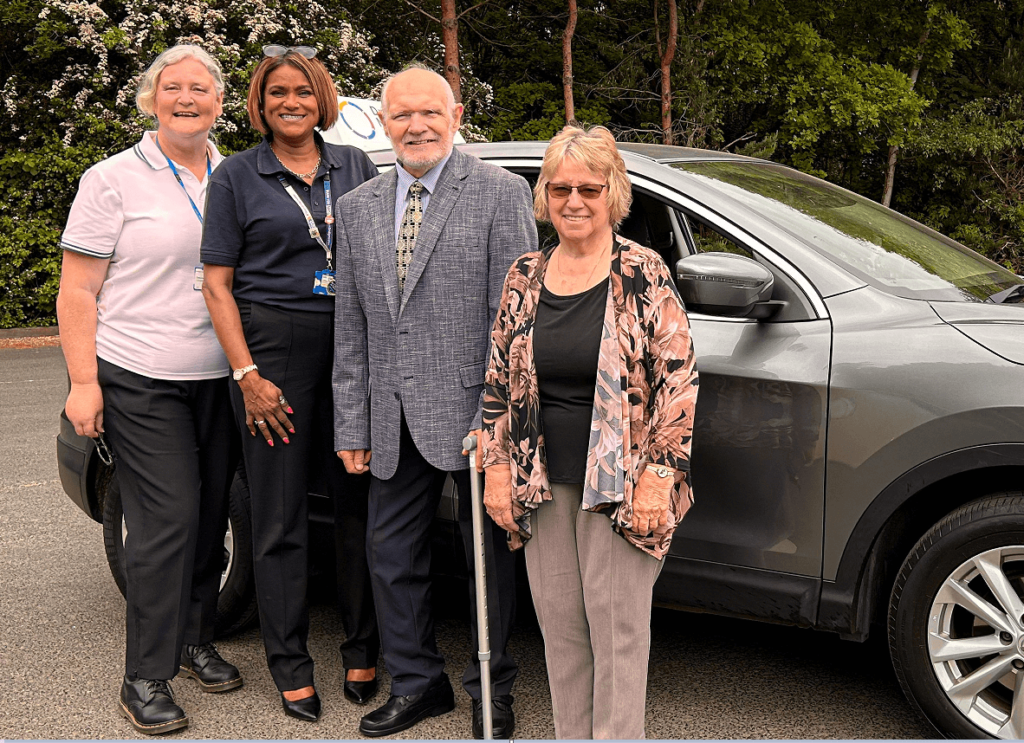 Drive Ability North West celebrates 30 years - Photograph (L-R): Deborah Murgatroyd (Clinical Lead Occupational Therapist), Jabeen Bowes (Approved Driving Instructor), Ken Bullas and wife Gail Bullas. 