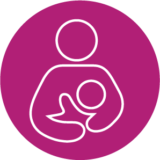 A pink icon with a silhouette of a parent and baby